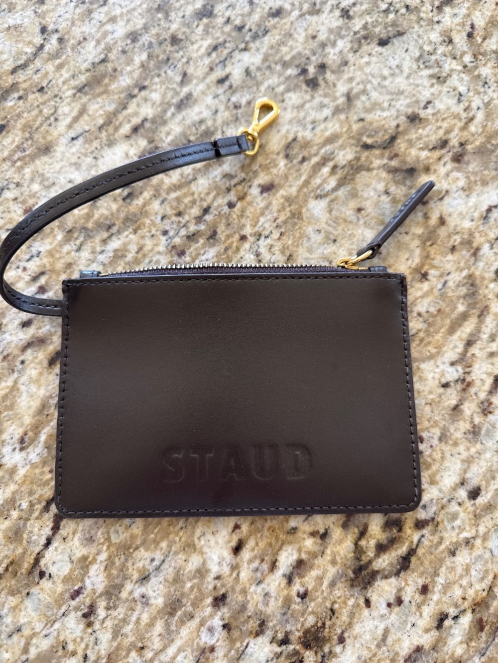 Staud Dark Brown Leather Zipper Pouch Wallet Cosmetic Bag